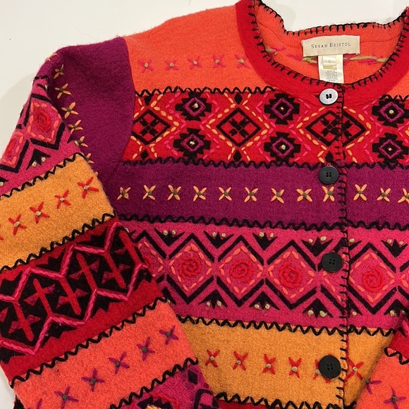 Susan Bristol - L, wool sweater coat/cardigan, southwest style - Picture 5 of 10